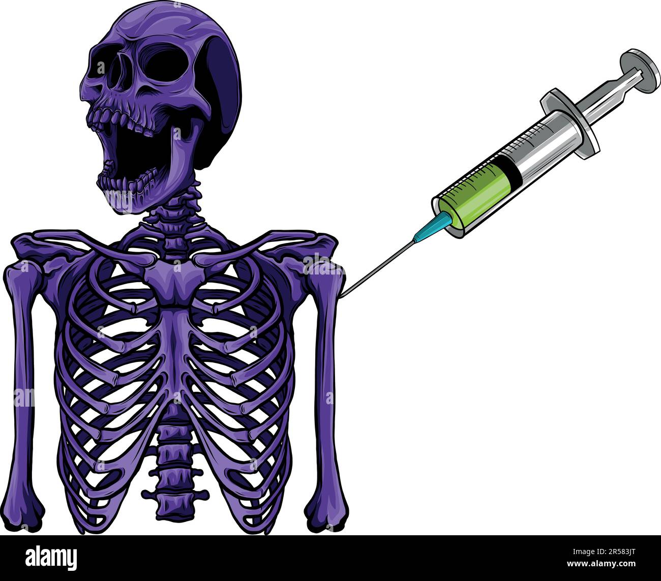 vector illustration of skeleton with injection vaccine Stock Vector