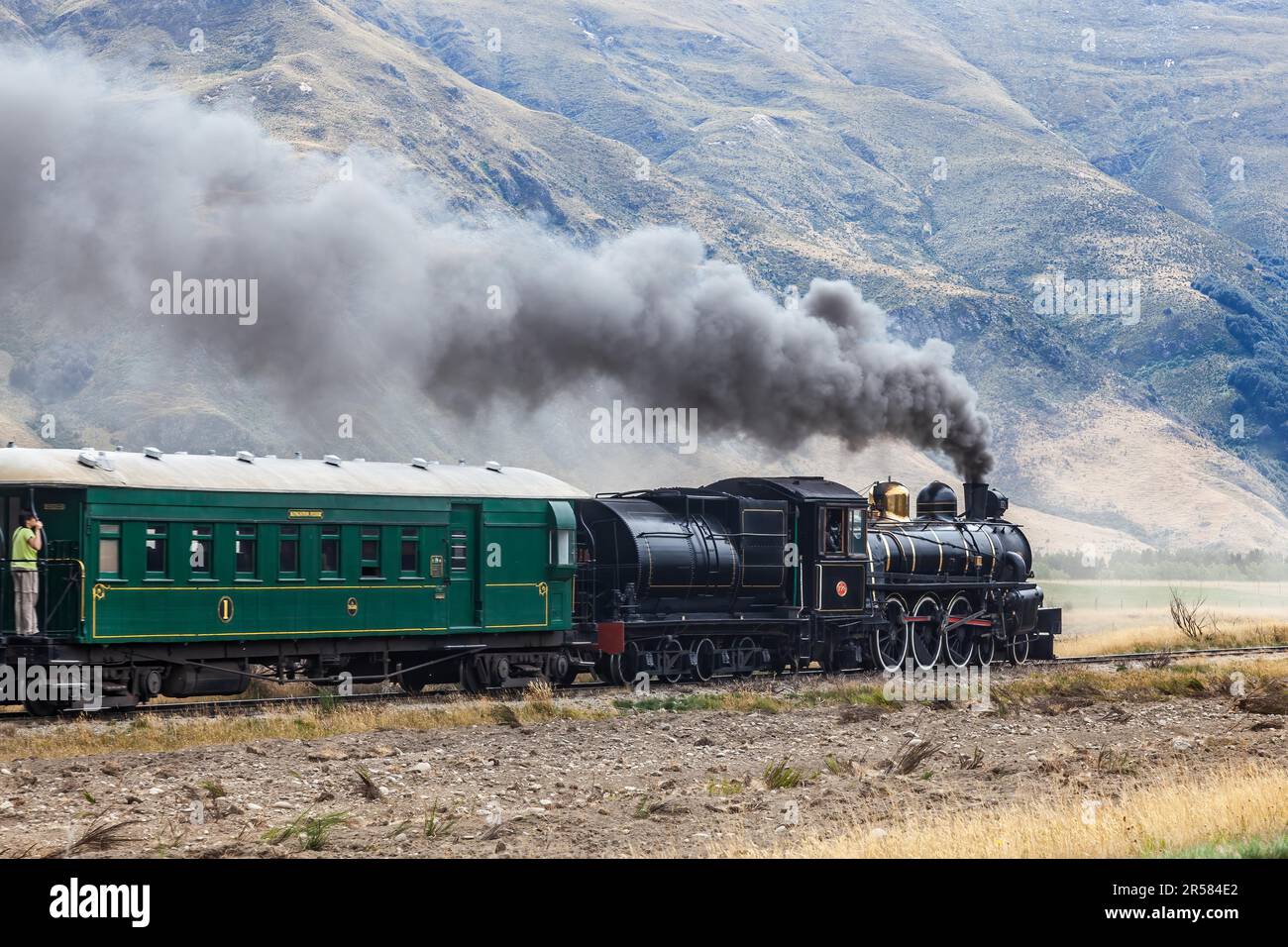 KINGSTON, NEAR LAKE WAKATIPU, NEW ZEALAND - FEBRUARY 17 : View of the Kingston Flyer steam train in Kingston New Zealand on February 17, 2012. One Stock Photo