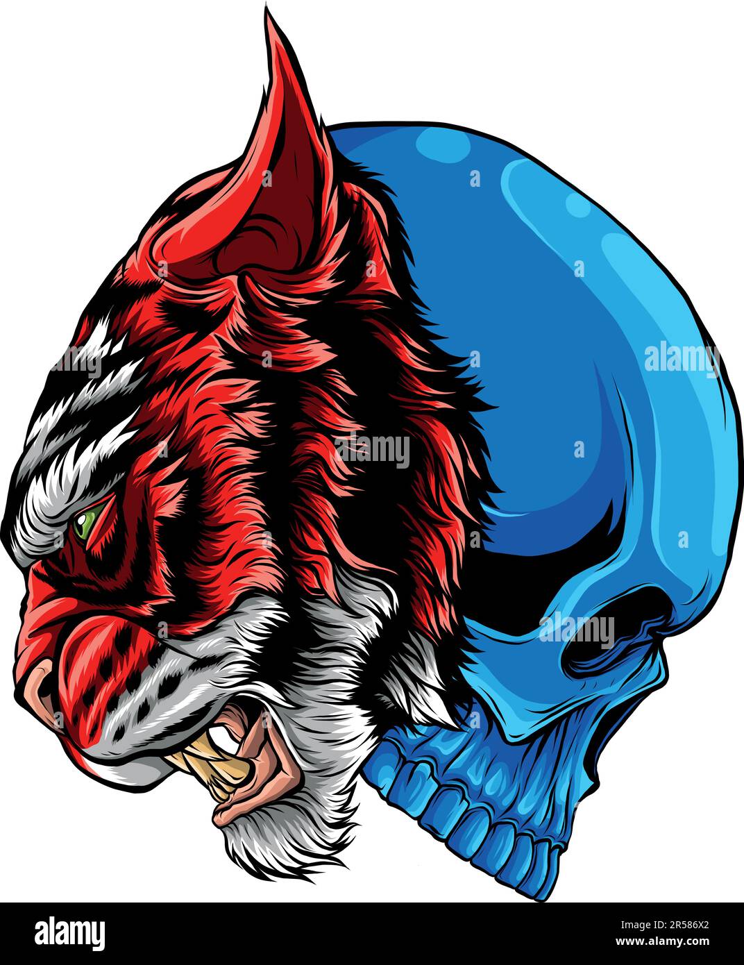 tiger head with human skull on white background Stock Vector Image