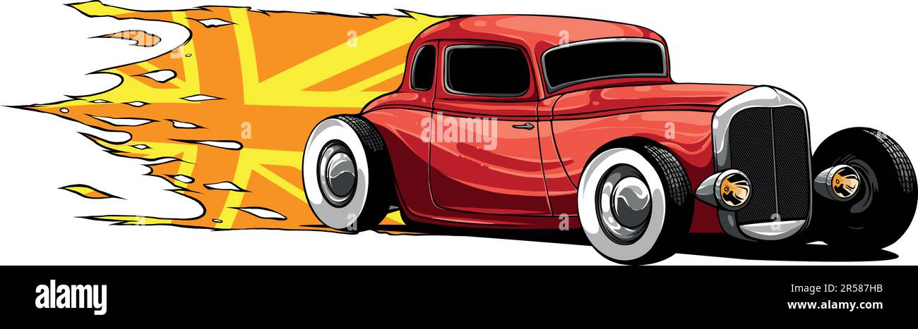 vector illustration of hot rod with united kingdom flag Stock Vector