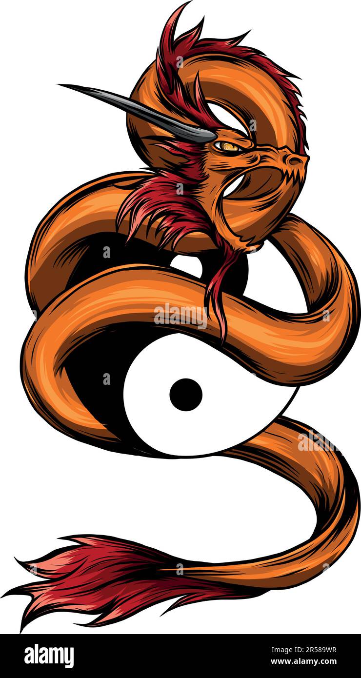 vector illustration of dragon and Yin Yang symbol Stock Vector Image ...