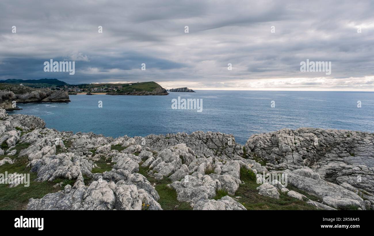 Karstic landforms on the cliffs of Costa Quebrada, Cantabria, Spain Stock Photo