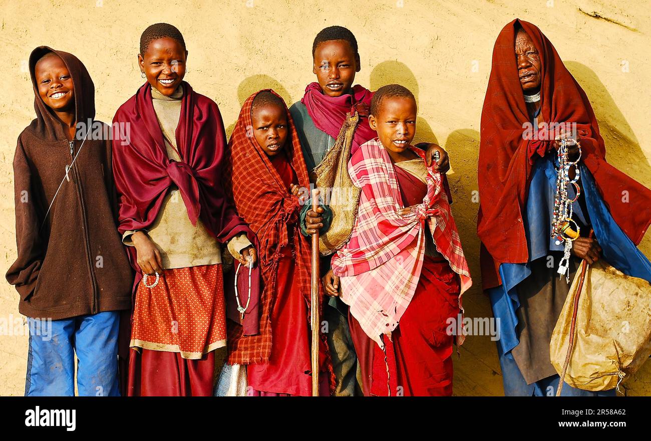 Masai Villagers, Northern Highlands of Tanzania Stock Photo