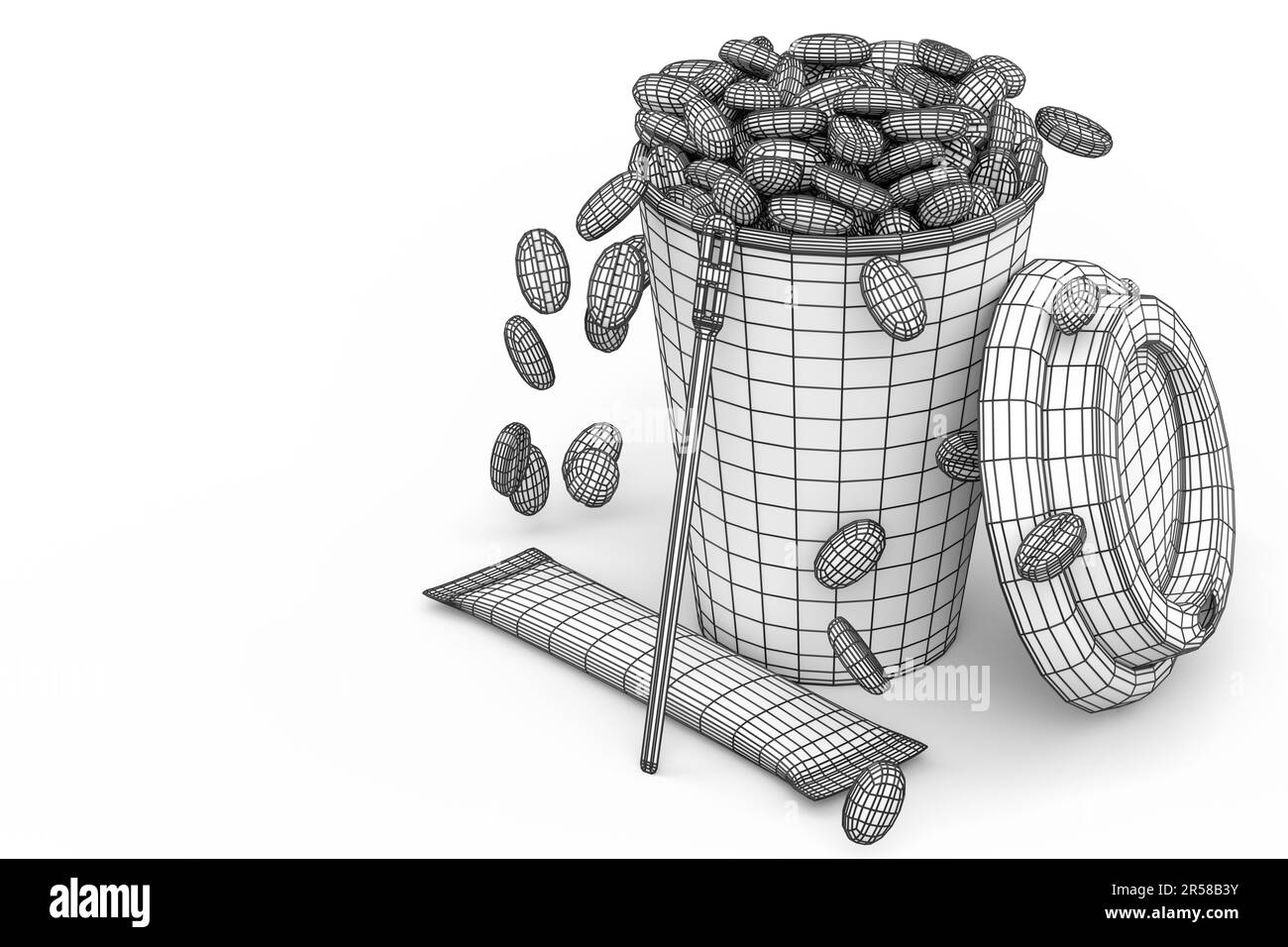 Paper coffee cup with cover, sugar, coffee bean and stick for ...