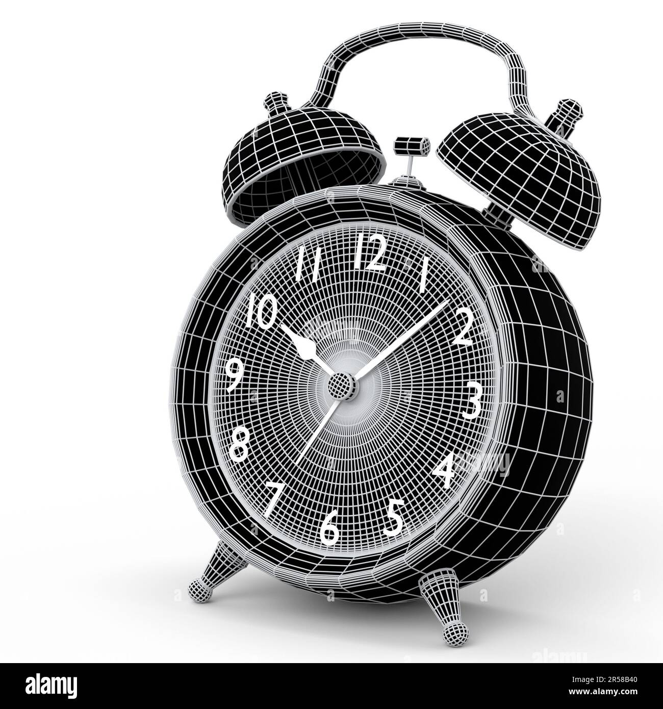 Vintage alarm clock on white background. 3d render concept of layers of