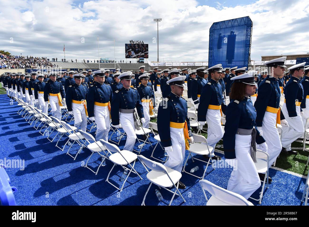 Cadet wings enter the stadium to their seats during the United States