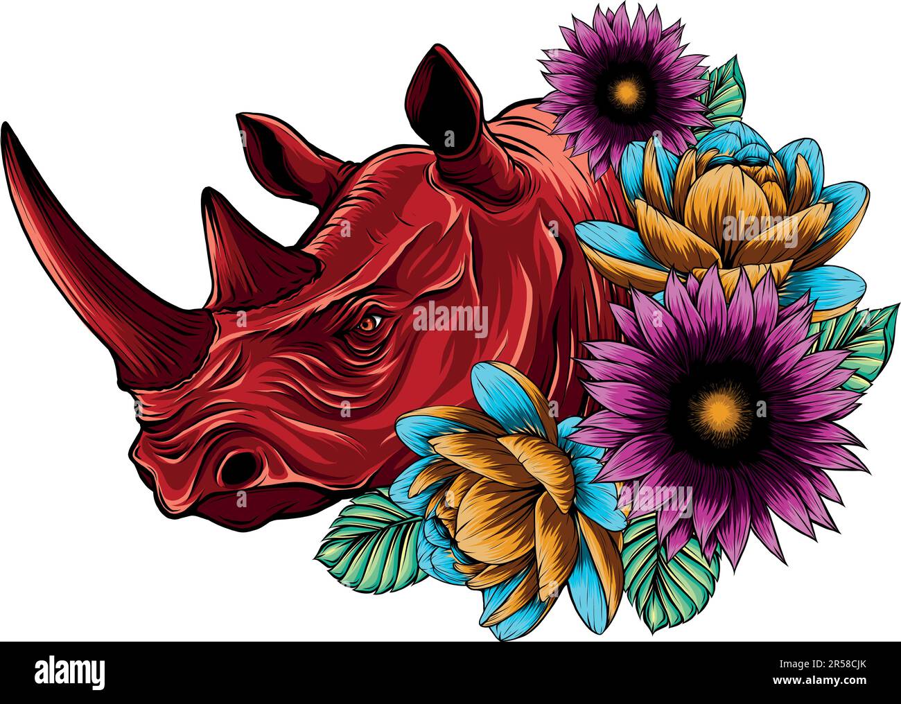 vector illustration of Rhinoceros and flowers design Stock Vector Image ...