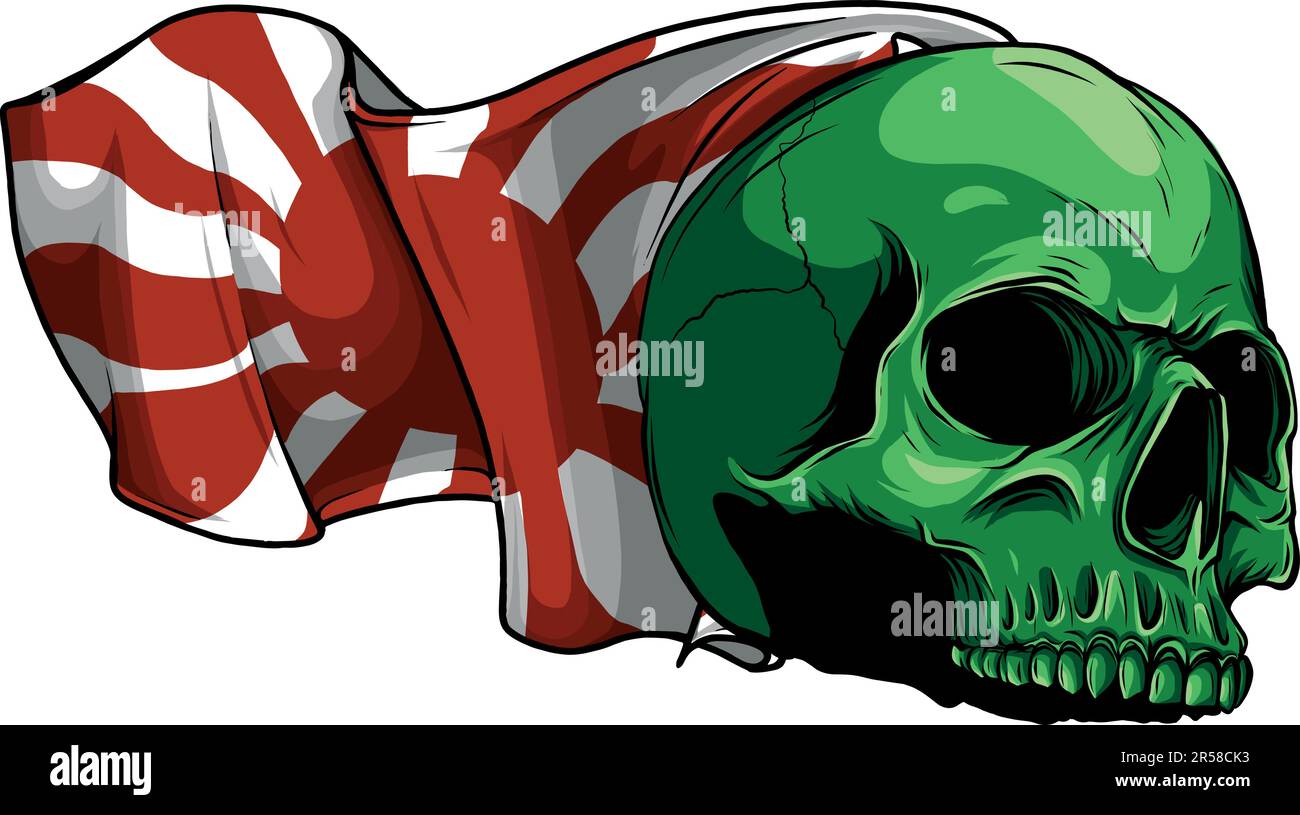 vector illustration of skull with japan flag Stock Vector