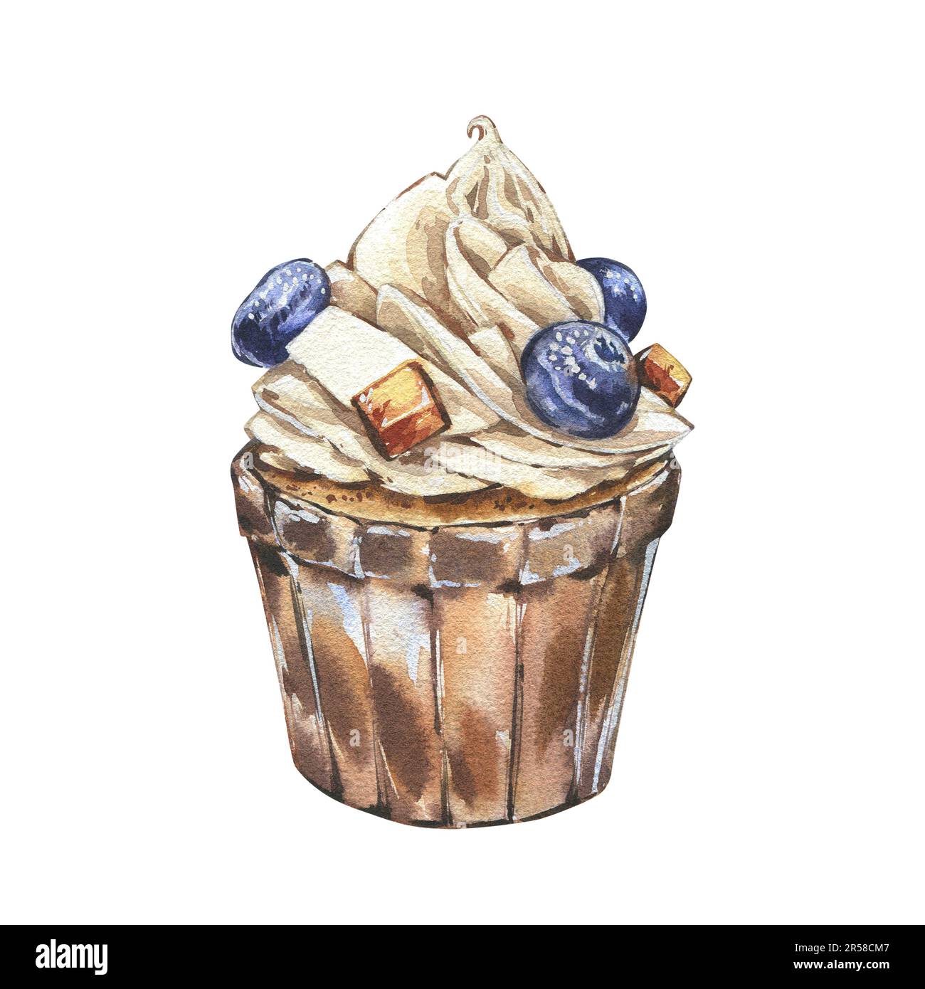 cupcake-with-vanilla-cream-and-blueberry-isolated-on-white-background