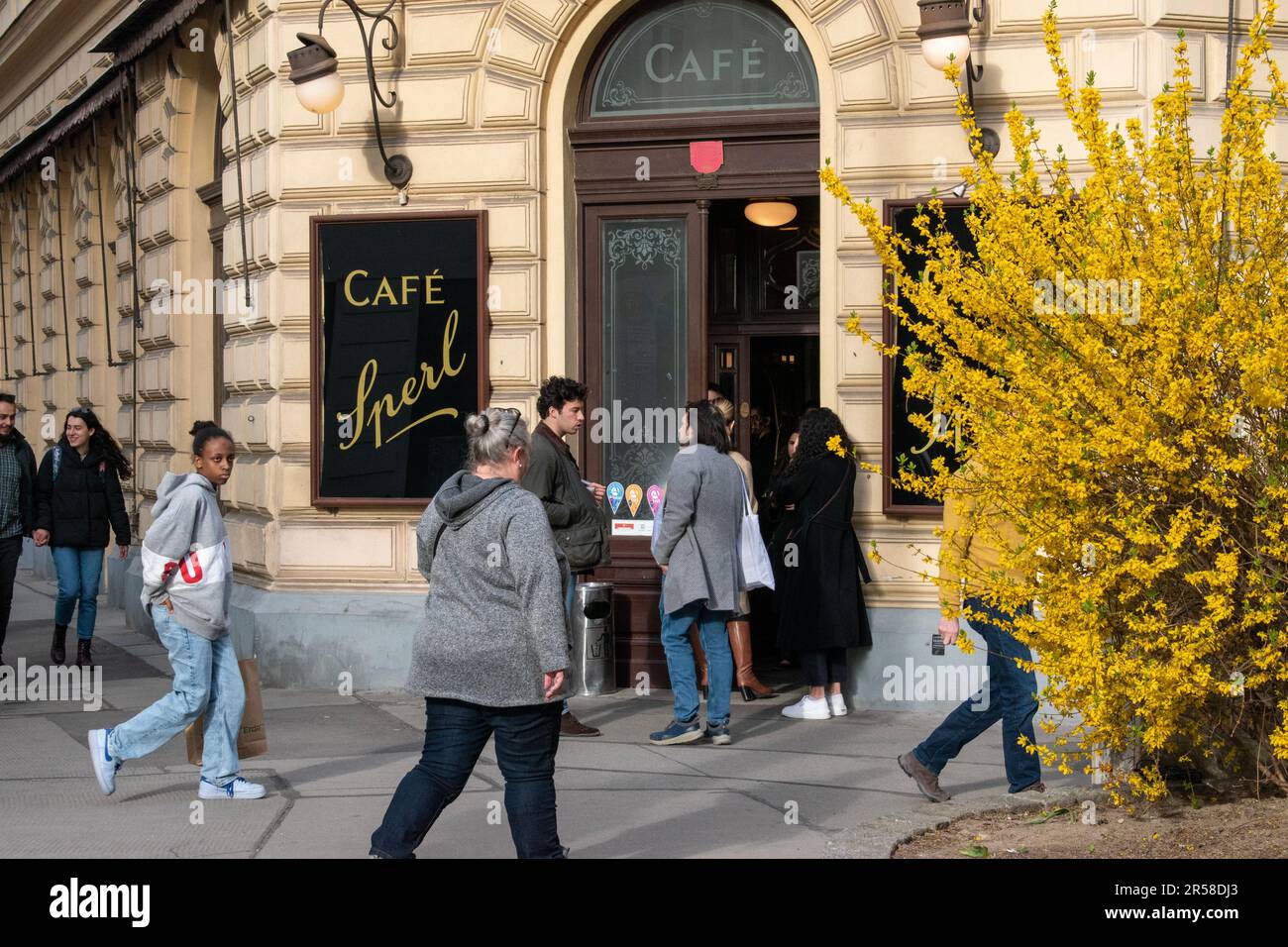 vienna, austria - 01 April 2023 outside the coffee shop, a traditional Viennese coffee shop. evening time Stock Photo