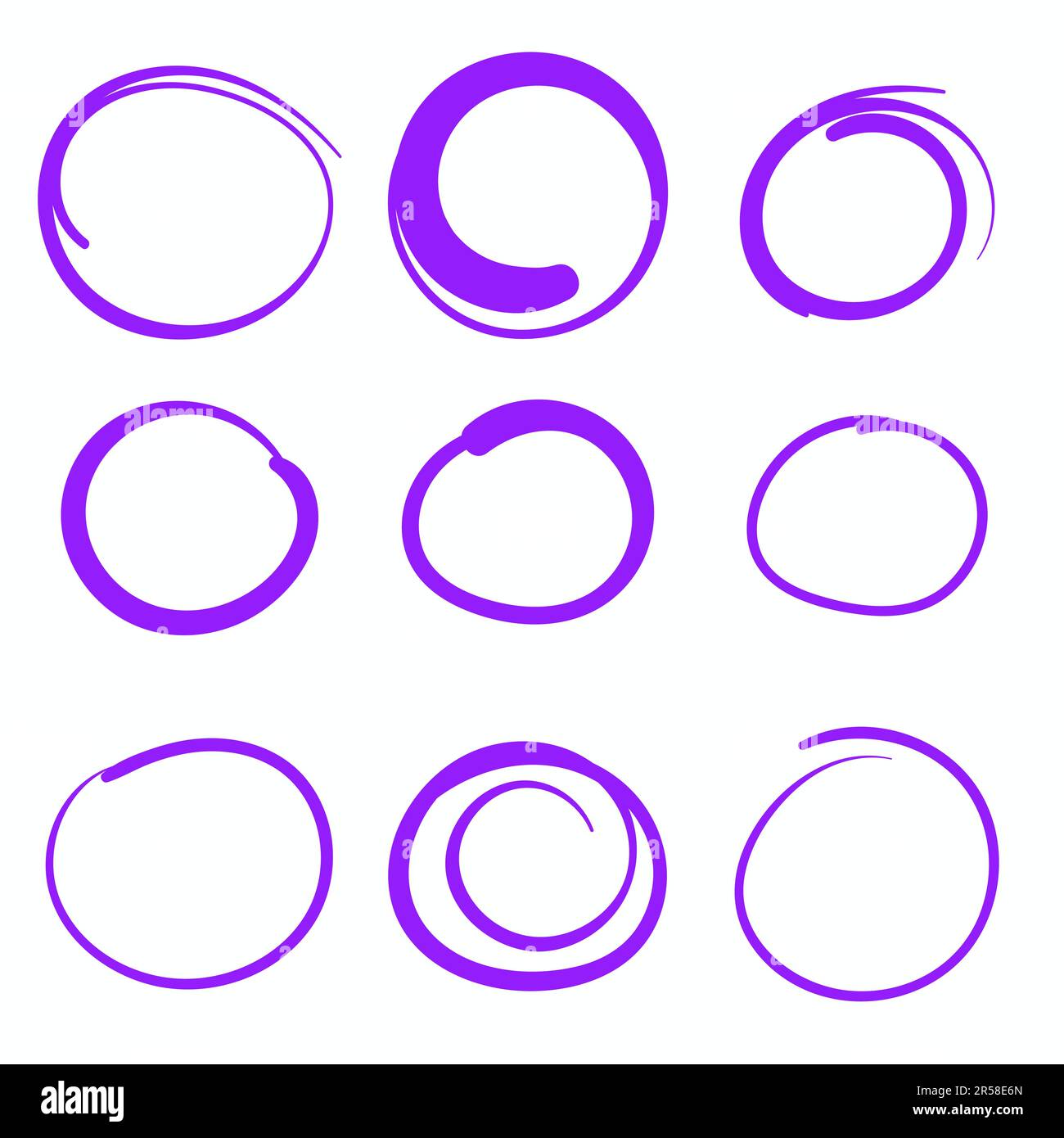 Purple Swirls Swoosh Marks with Vector Hand Drawn Highlighter Accent