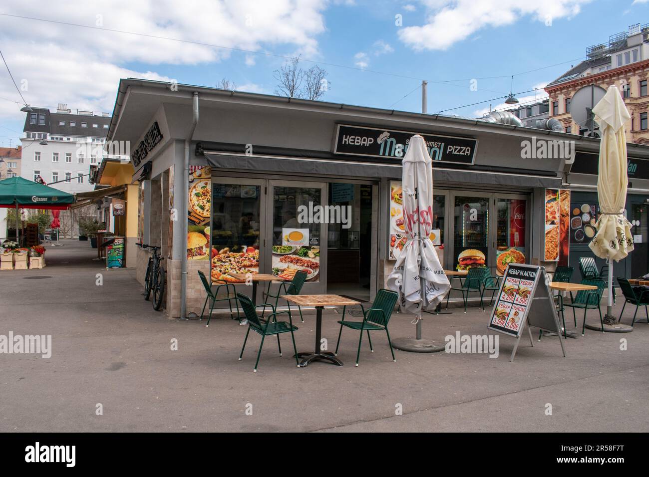 vienna, austria - 5 april, 2023 kebab shop, on the street of vienna (Daily life in Europe) Stock Photo