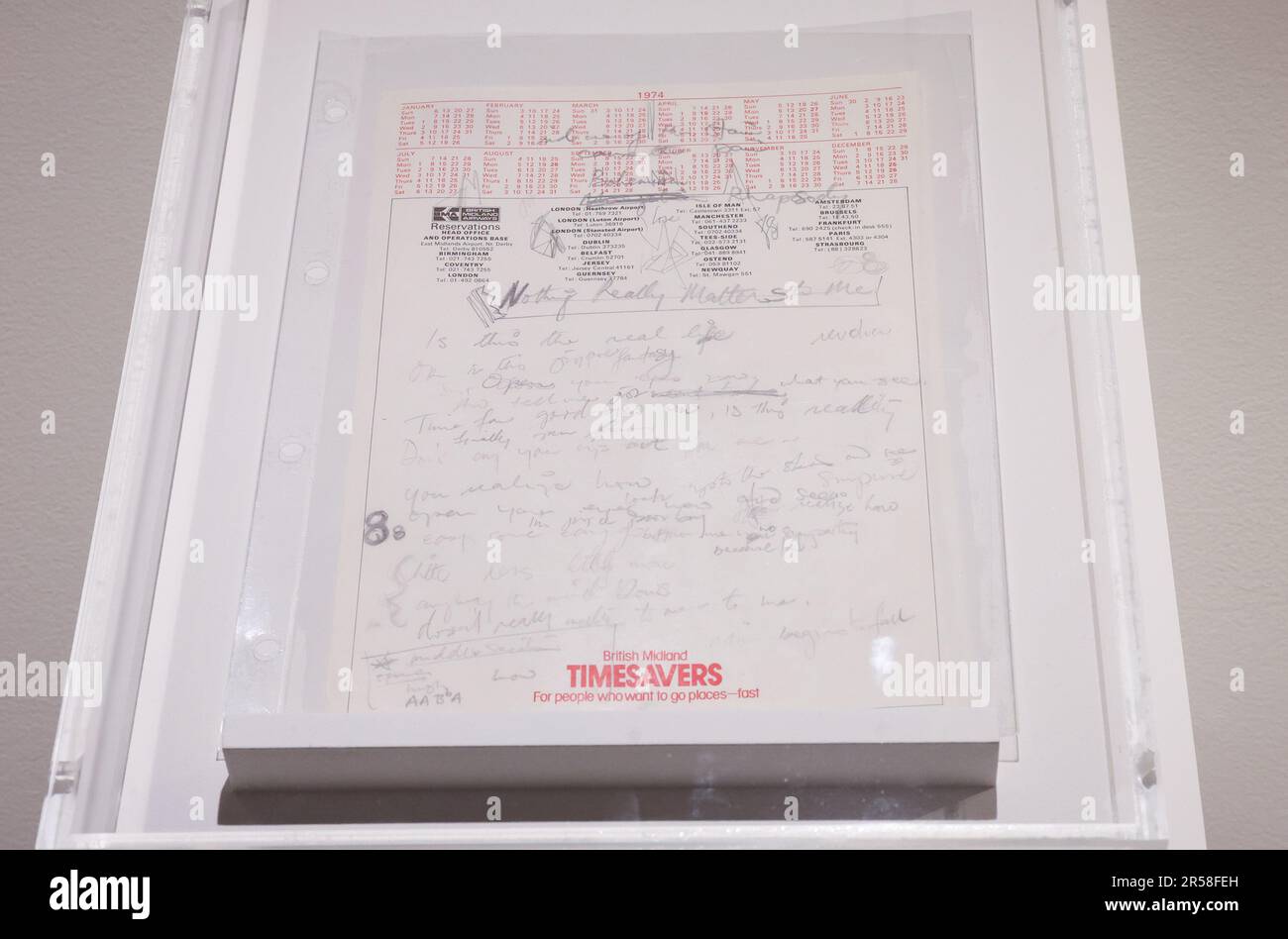 New York, United States. 01st June, 2023. Autograph manuscript working lyrics for 'Bohemian Rhapsody' is on display as part of the Freddie Mercury: A World of His Own collection to be auctioned at Sotheby's in New York City on Thursday, June 1, 2023. Credit: UPI/Alamy Live News Stock Photo