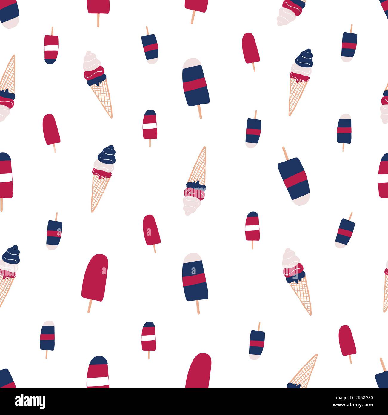 Red and blue colored ice creams seamless pattern Stock Vector