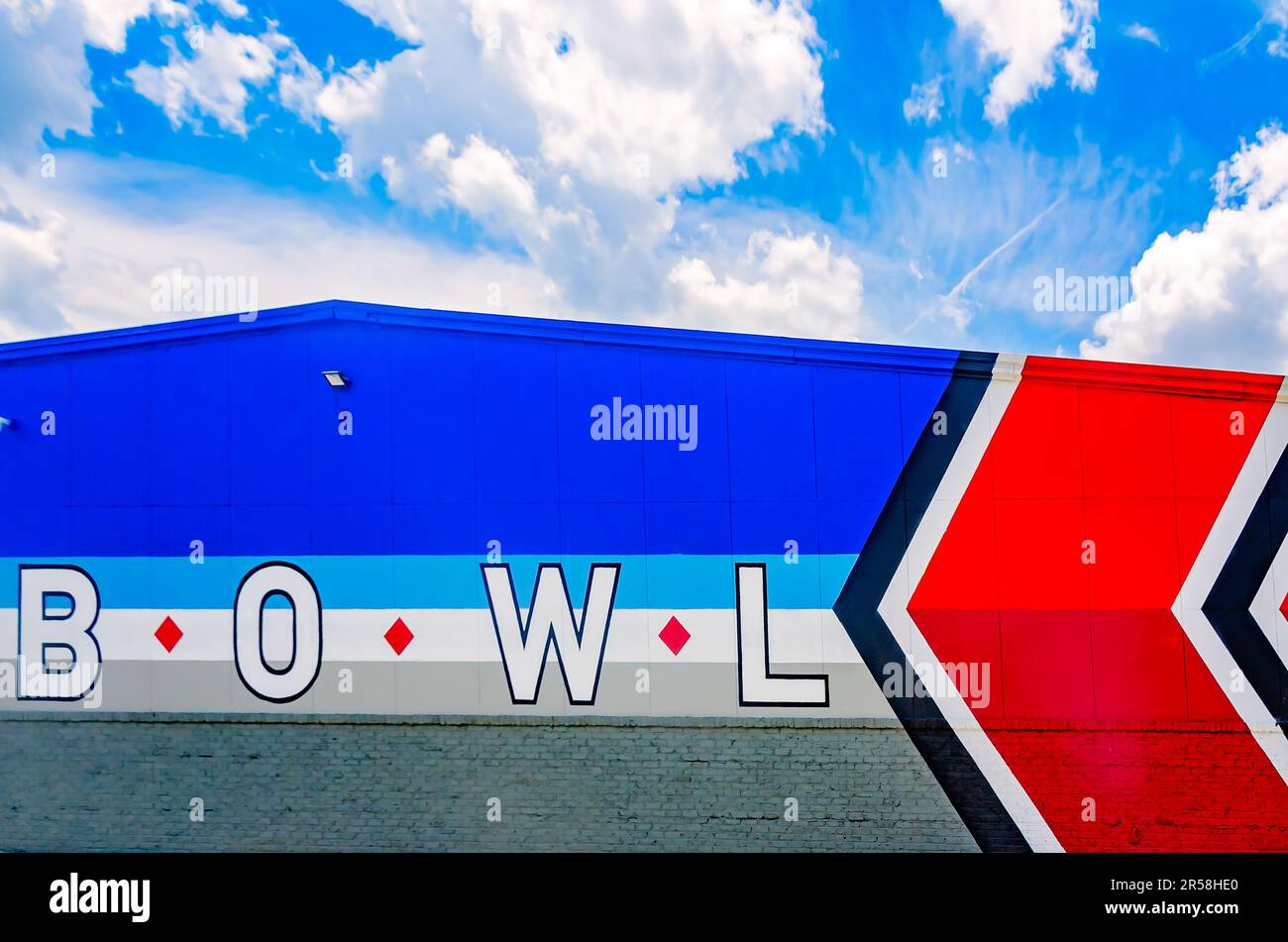 AMF Skyline Lanes bowling alley is pictured, May 31, 2023, in Mobile, Alabama. The bowling alley was established in 1997. It features 24 bowling lanes. Stock Photo