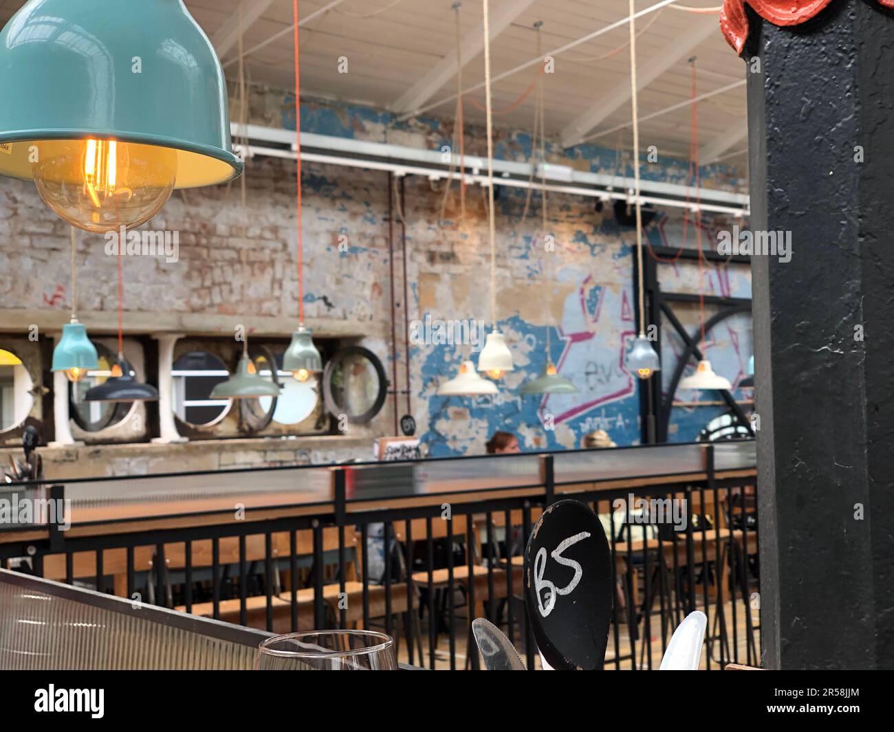 Looking out from dining table, Smithfield Market, Manchester, United Kingdom Stock Photo Alamy
