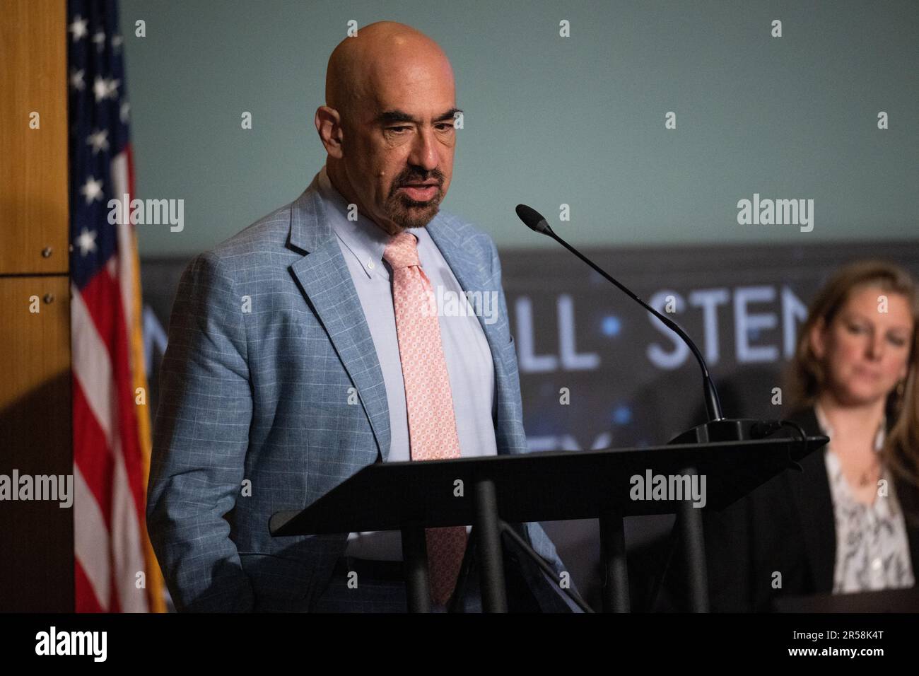 Washington, United States Of America. 31st May, 2023. Washington, United States of America. 31 May, 2023. David Spergel, chair of the NASA independent study on unidentified anomalous phenomena and President of the Simons Foundation, speaks during a public meeting of the task force at the Mary W. Jackson NASA Headquarters building, May 31, 2023 in Washington, DC The UAP task force is looking for answers to what is commonly called UFO's. Credit: Joel Kowsky/NASA/Alamy Live News Stock Photo