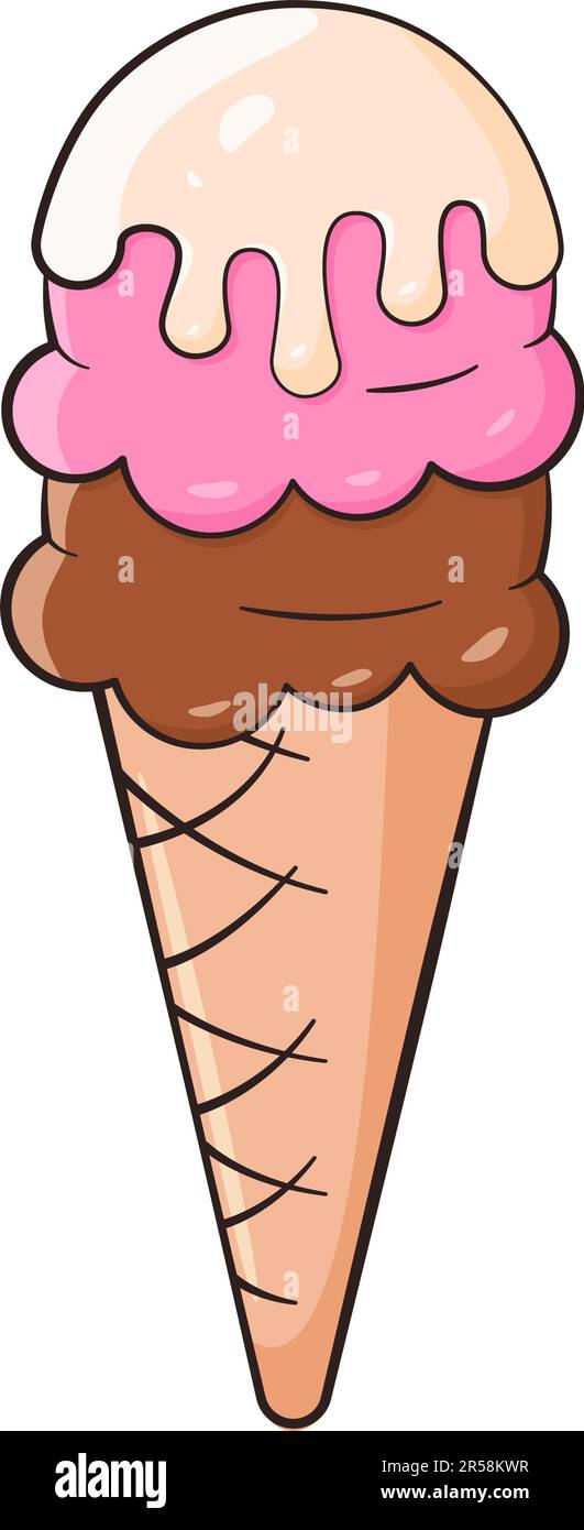 Ice cream balls in waffle cone. Cartoon. Vector illustration Stock ...
