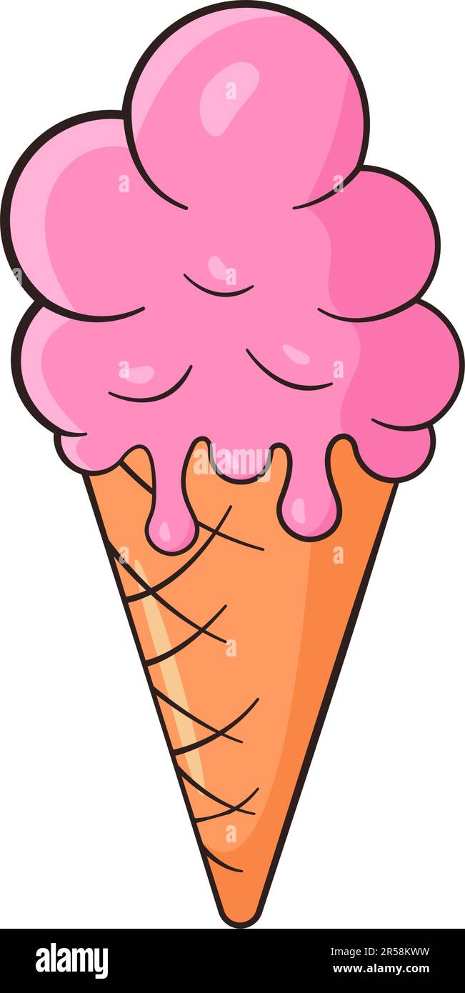 Ice cream balls in waffle cone. Cartoon. Vector illustration Stock ...