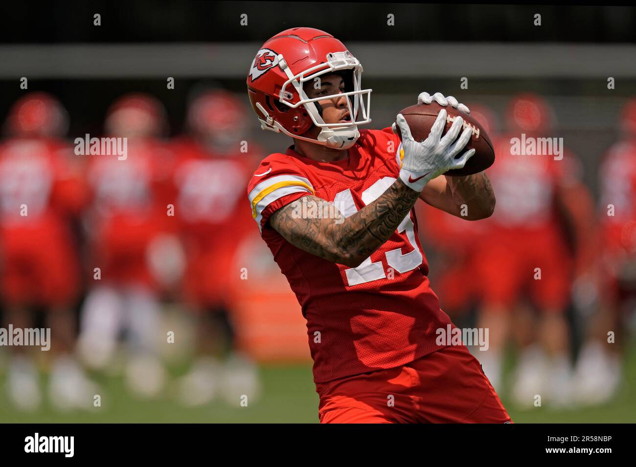 Kansas City Chiefs wide receiver Ty Fryfogle catches a pass during the NFL football  team's organized team activities Thursday, June 1, 2023, in Kansas City, Mo.  (AP Photo/Charlie Riedel Stock Photo - Alamy