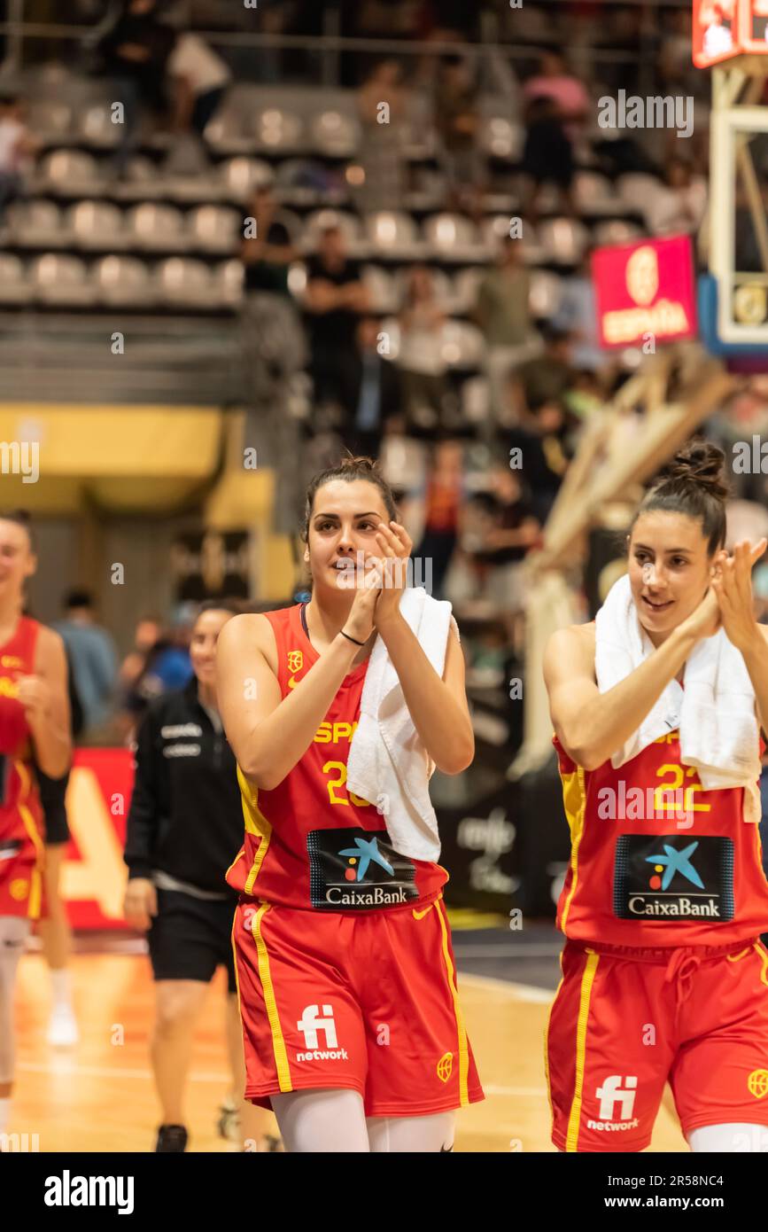 Vigo Spain. May 26th 2023. The players of the Spanish national basketball team walk around the court led by Maria Conde Lola Pendade and Paula Gin Stock Photo Alamy