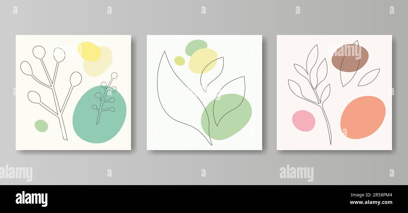 Set Of Interiors Posters In Contemporary Style. Floral Pastel Vector ...