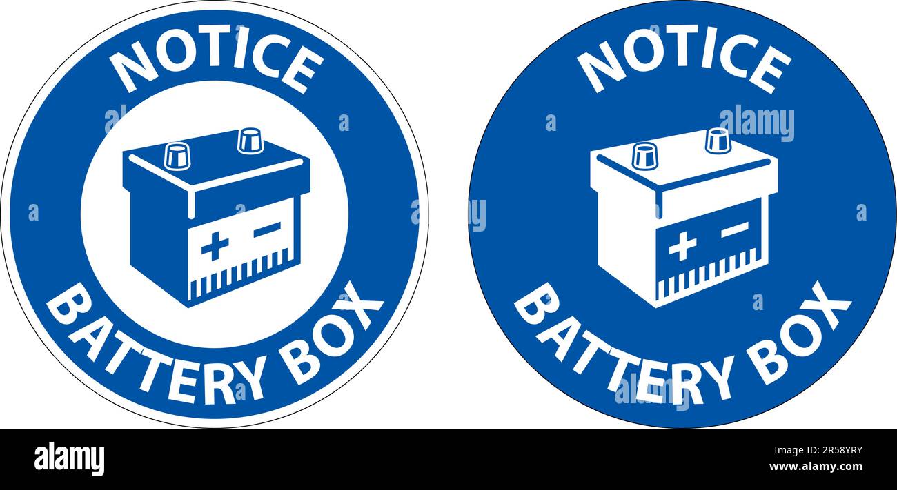 Notice Battery Box with Icon Sign On White Background Stock Vector