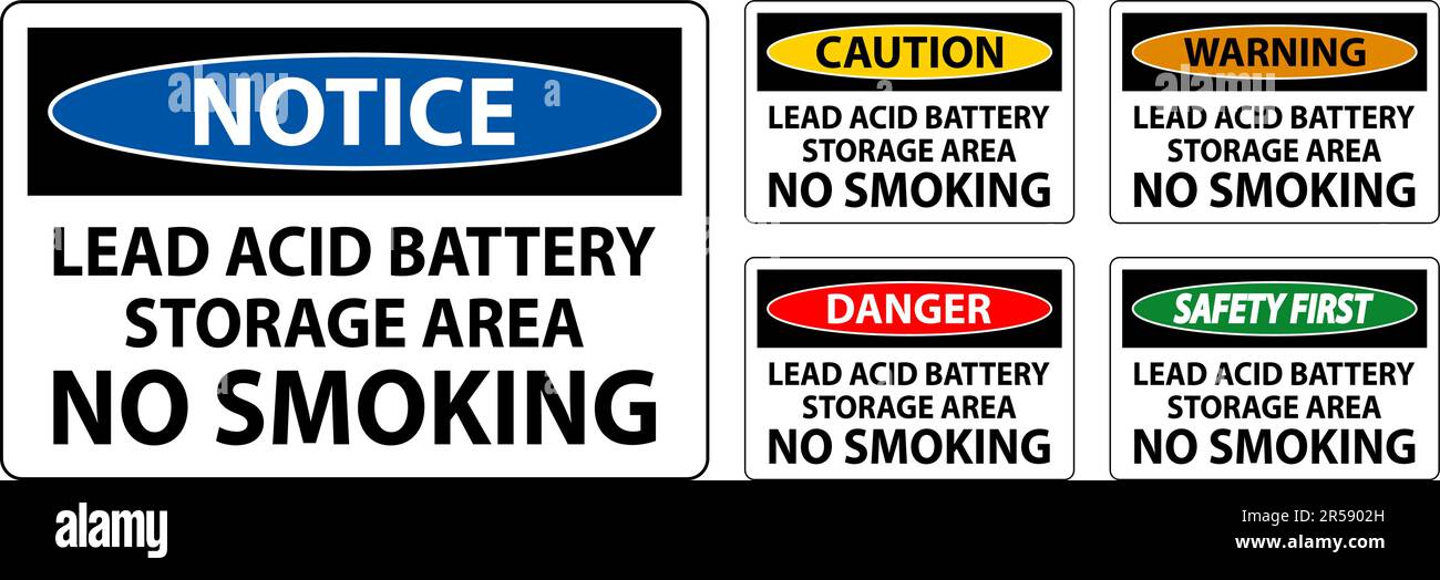 Danger Sign Lead Acid Battery Storage Area, No Smoking Stock Vector