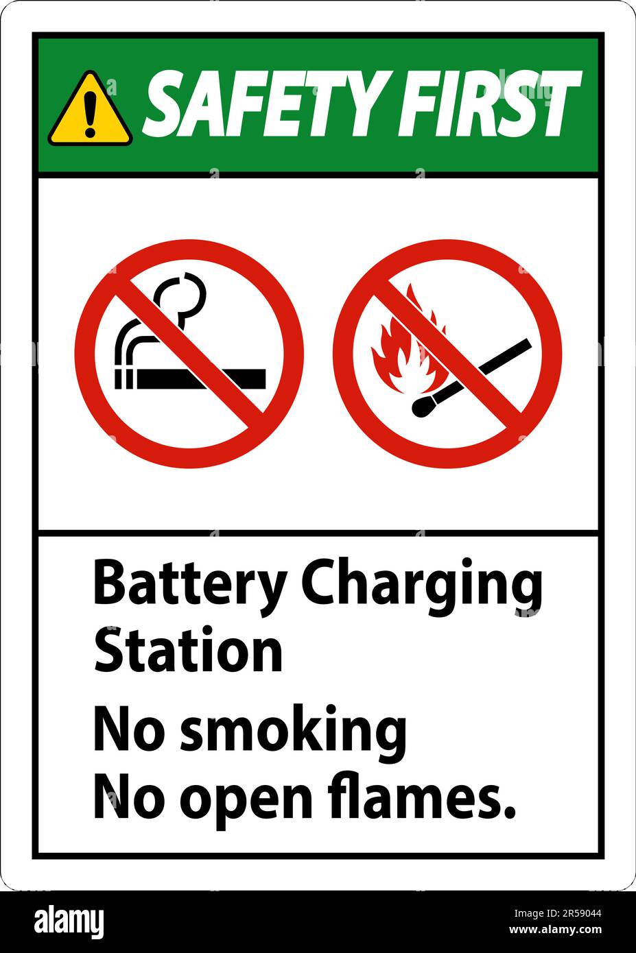 Safety First Sign Battery Charging Station, No Smoking, No Open Flames