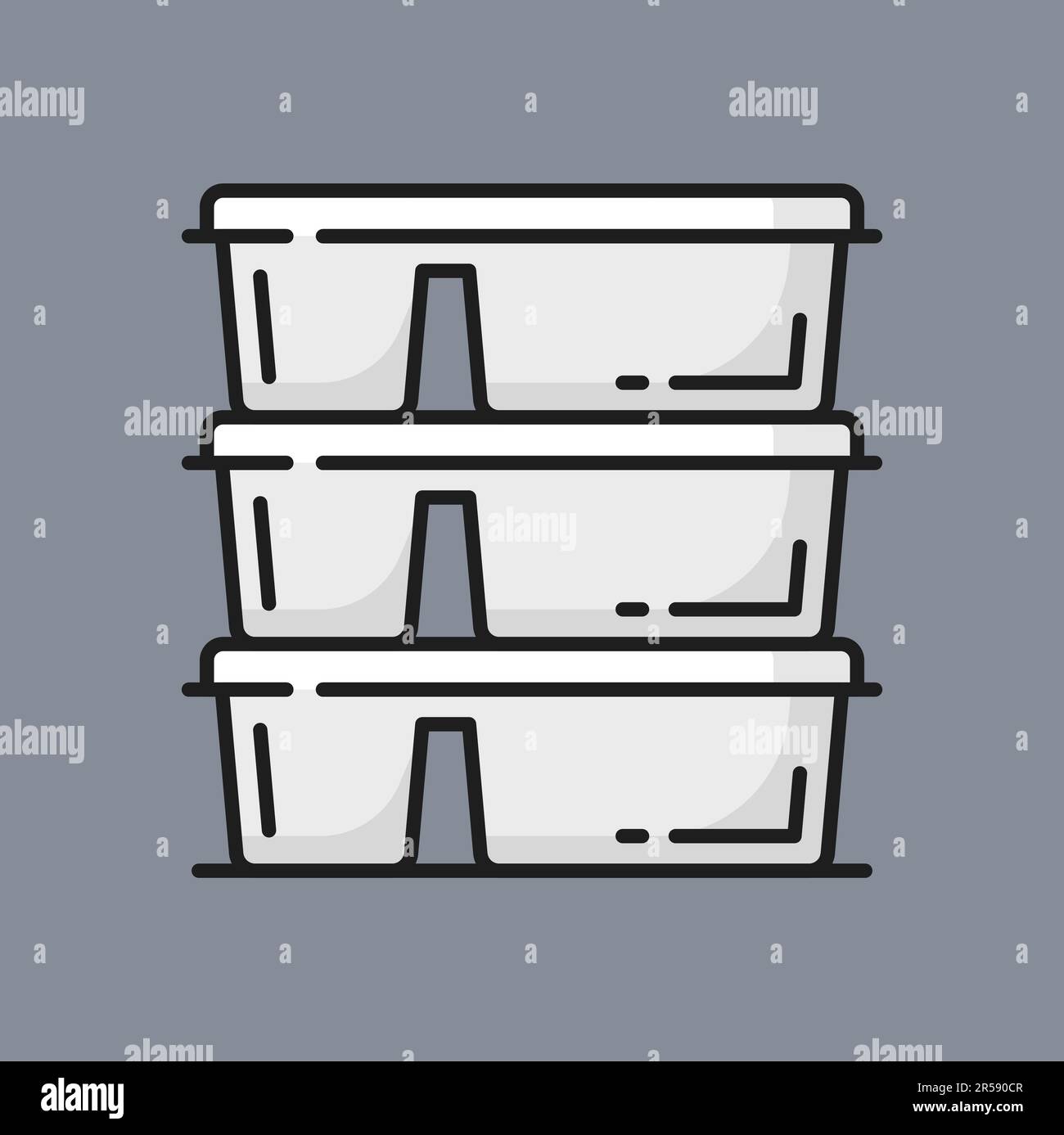 Set of plastic food containers with lids color line icon. Vector lunch
