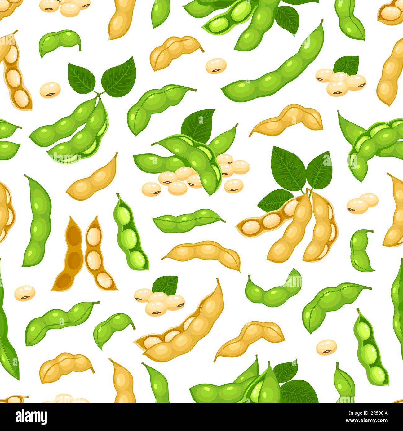 Soy beans seamless pattern, green soybean pods and legume. Vector soy