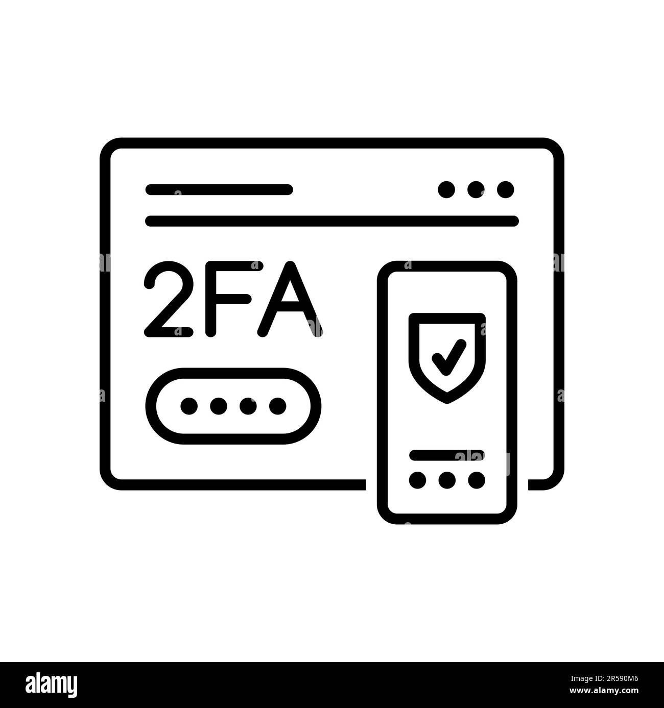 2FA icon. Two factor verification password and login on vector outline mobile phone and computer screen with authentication code and internet security Stock Vector