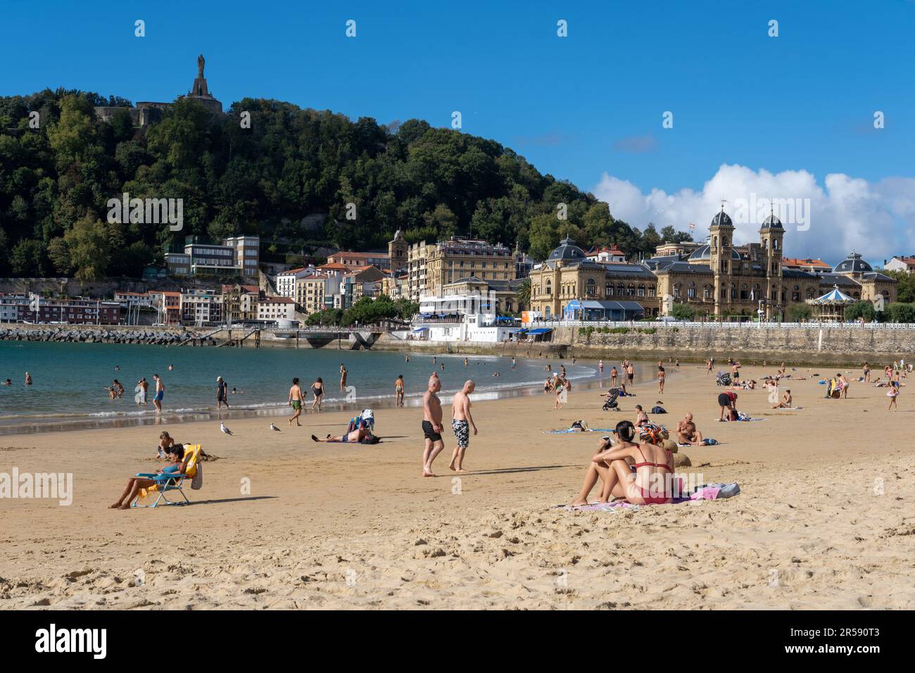 Donostia-San Sebastian, Spain - 15 September 2022: People on La Concha Beach in summer Stock Photo