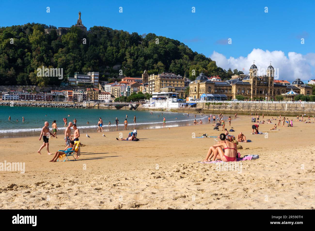 Donostia-San Sebastian, Spain - 15 September 2022: People on La Concha Beach in summer Stock Photo