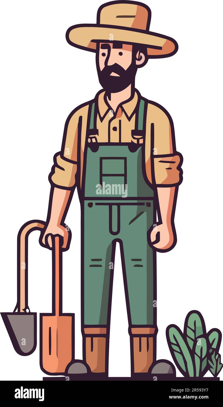 The farmer with his shovel works outdoors isolated Stock Vector Image ...
