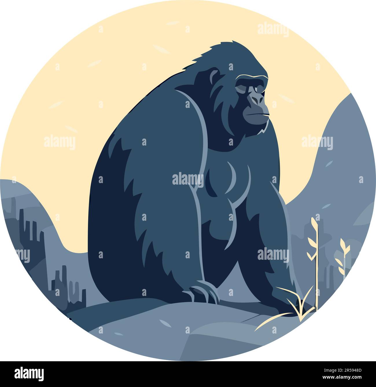 Cute monkey sitting on mountain isolated Stock Vector