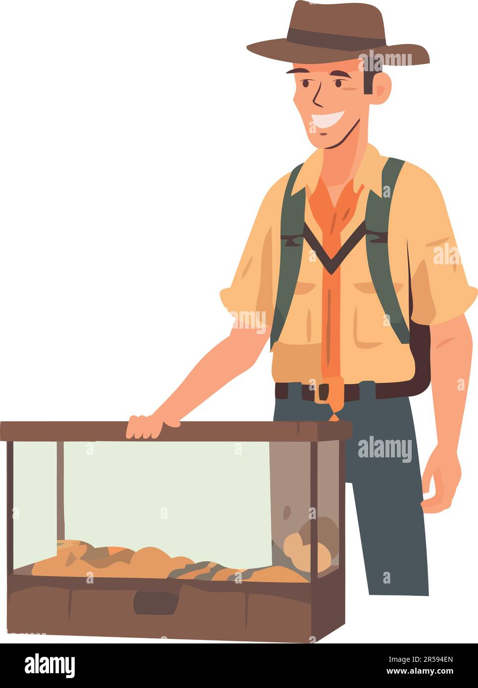 Smiling carpenter working outdoors over white Stock Vector