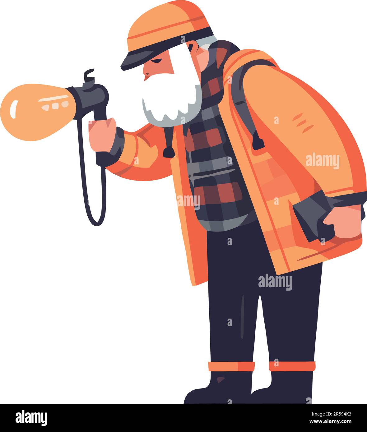 man with a flashlight over white Stock Vector
