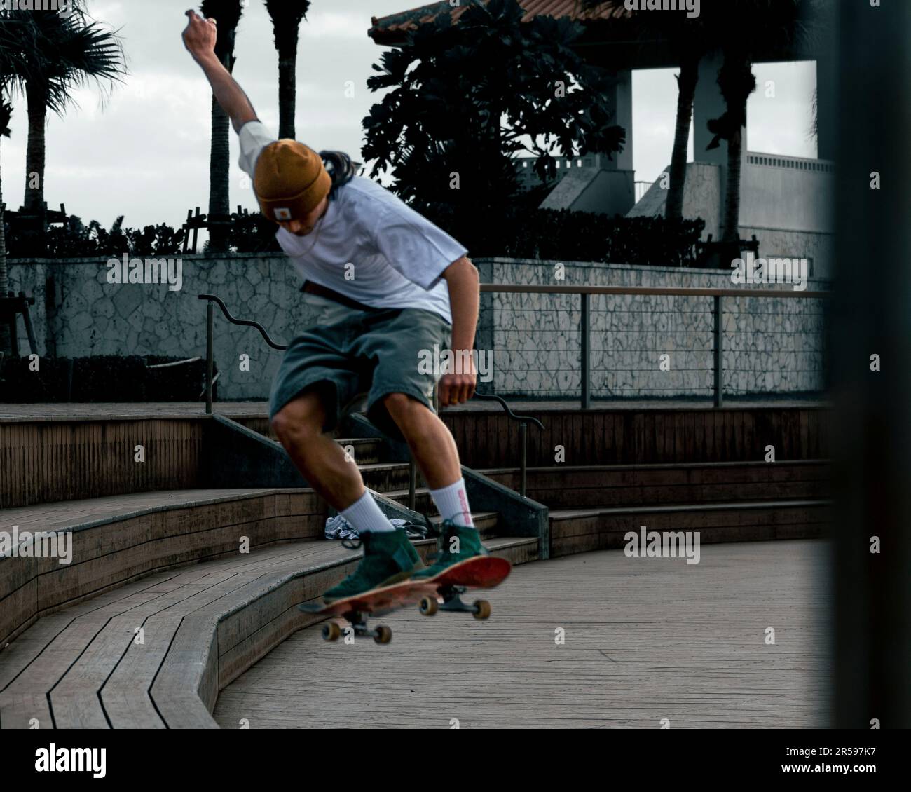 Male skateboarder doing tricks Stock Photo