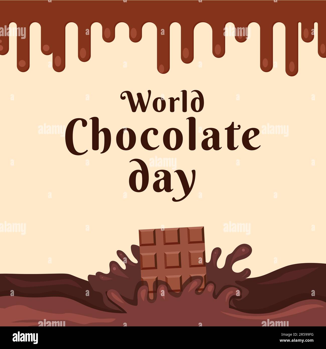 vector world chocolate day illustration with melted chocolate and splash chocolate Stock Vector