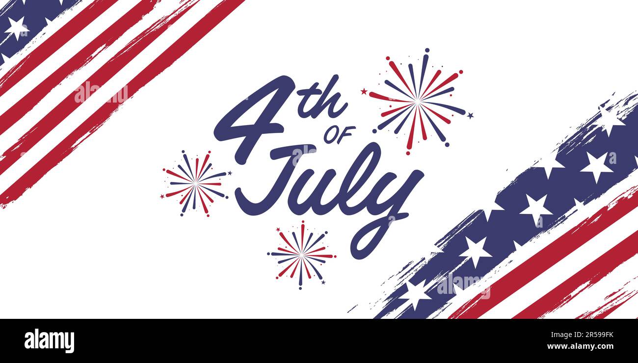 4th of july celebration horizontal banner illustration in brush stroke ...