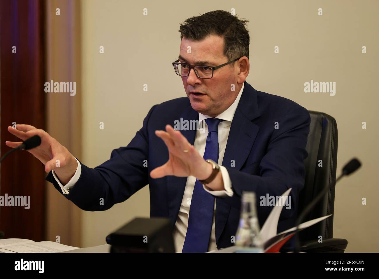 Melbourne, Australia. 02nd June, 2023. Victorian Premier Daniel Andrews  speaks at the Public Accounts and Estimates Committee (PAEC) inquiry into  the 2022-23 Budget Estimates at the Parliament of Victoria in Melbourne,  Friday,