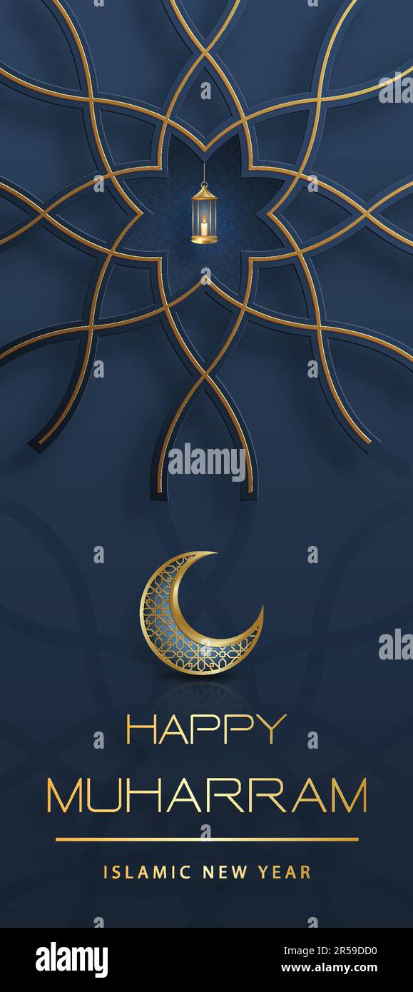 Happy Muharram, the Islamic New Year, new Hijri year design with gold