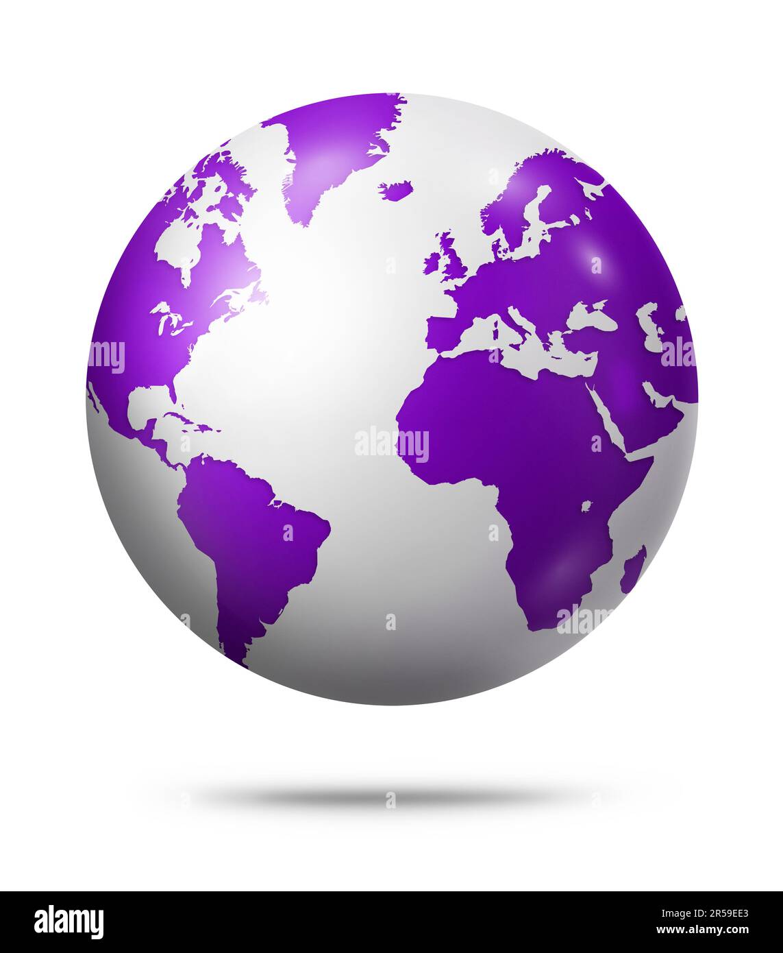 Purple earth globe isolated on white background 3d illustration stock