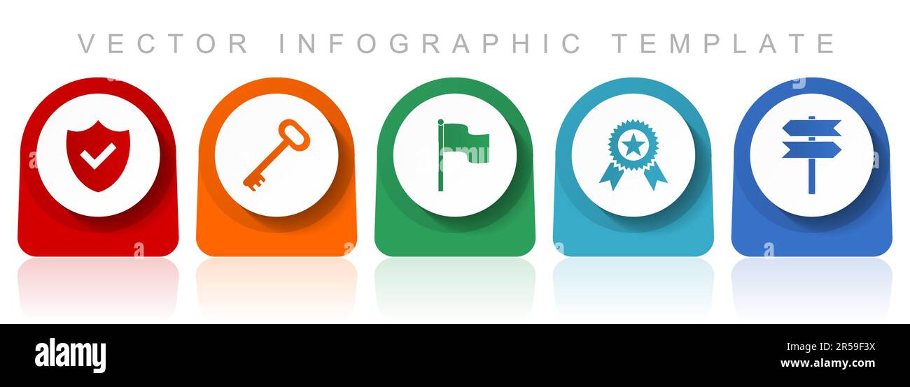 Internet icon set, flat design miscellaneous colorful icons such as shield, key, flag, badge and signpost for webdesign and mobile applications, infog Stock Vector