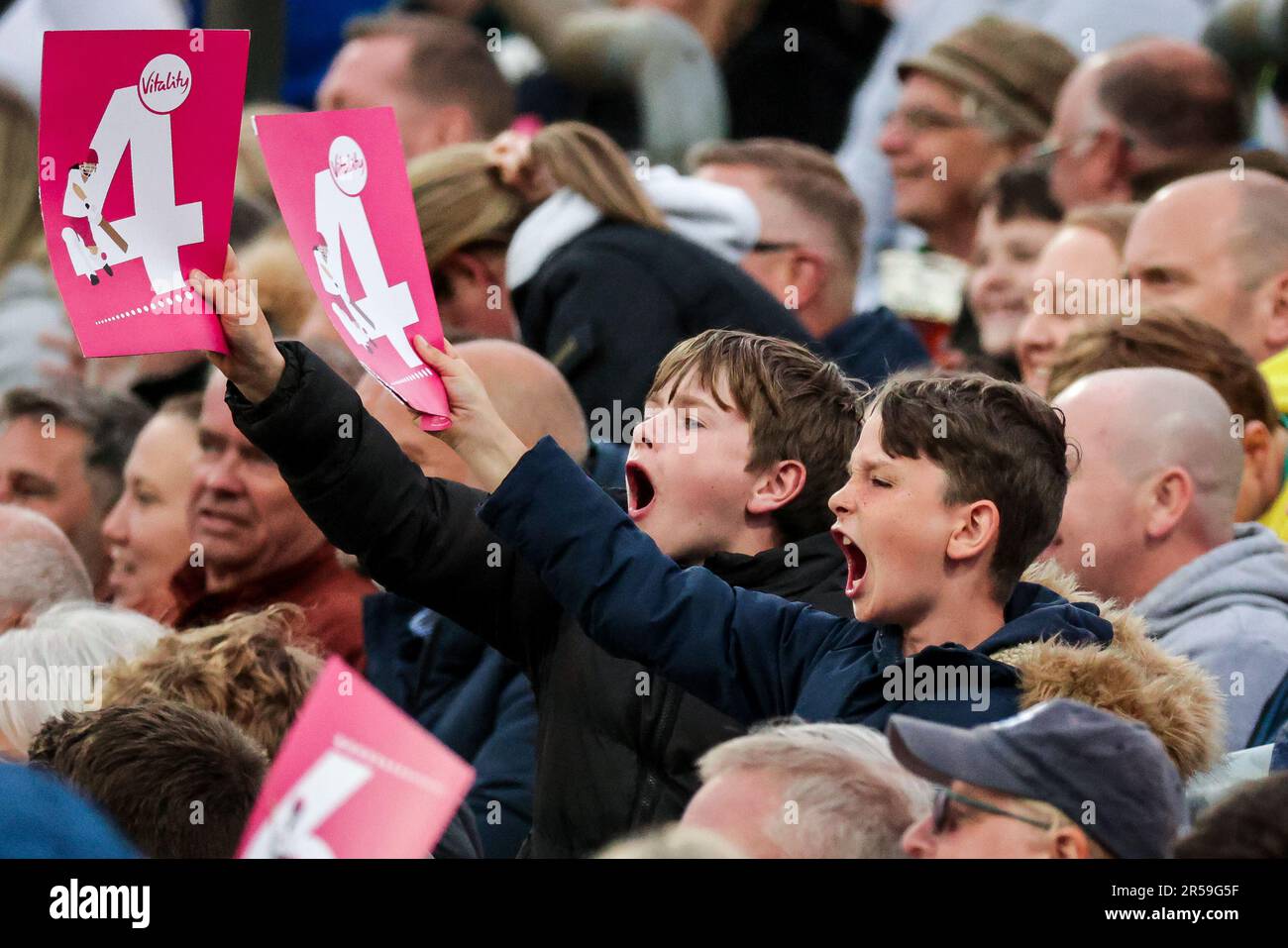 Leeds, England  - 01/06/2023 - Cricket - Vitality T20 Blast: North Group - Yorkshire Vikings v Lancashire Lightning - Headingley Stadium, Leeds, England - Yorkshire fans. Credit: SWpix/Alamy Live News Stock Photo