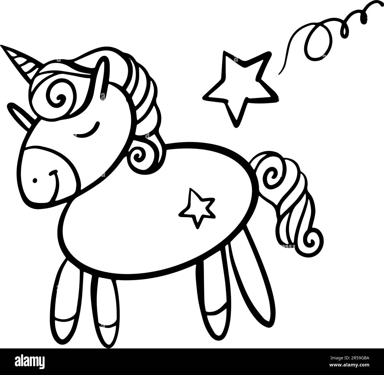 Cute Little Unicorn. Cartoon Vector Character Isolated On A White 