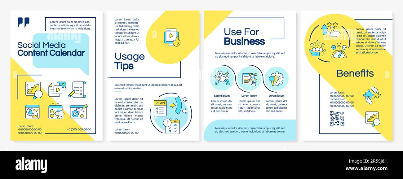 Social media content calendar blue and yellow brochure template Stock ...