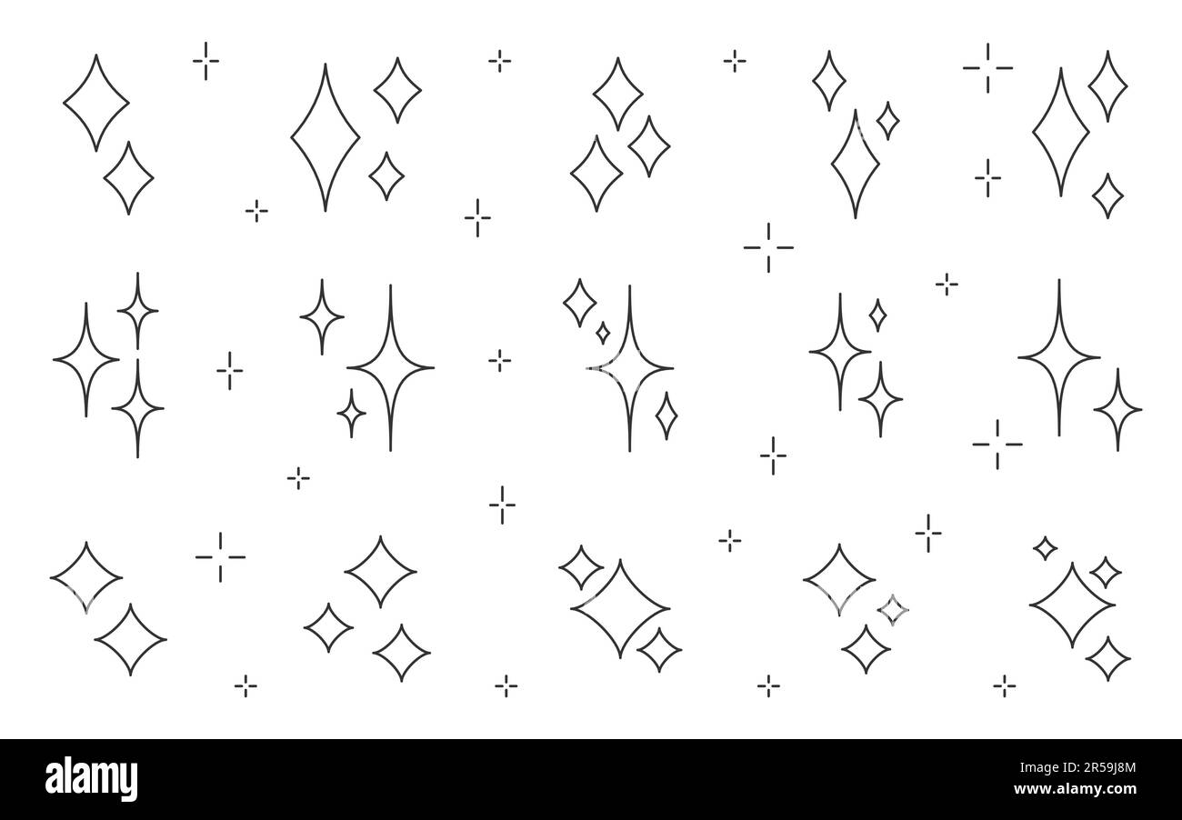 Star space magic editable stroke black line set. Thin outline simple ...