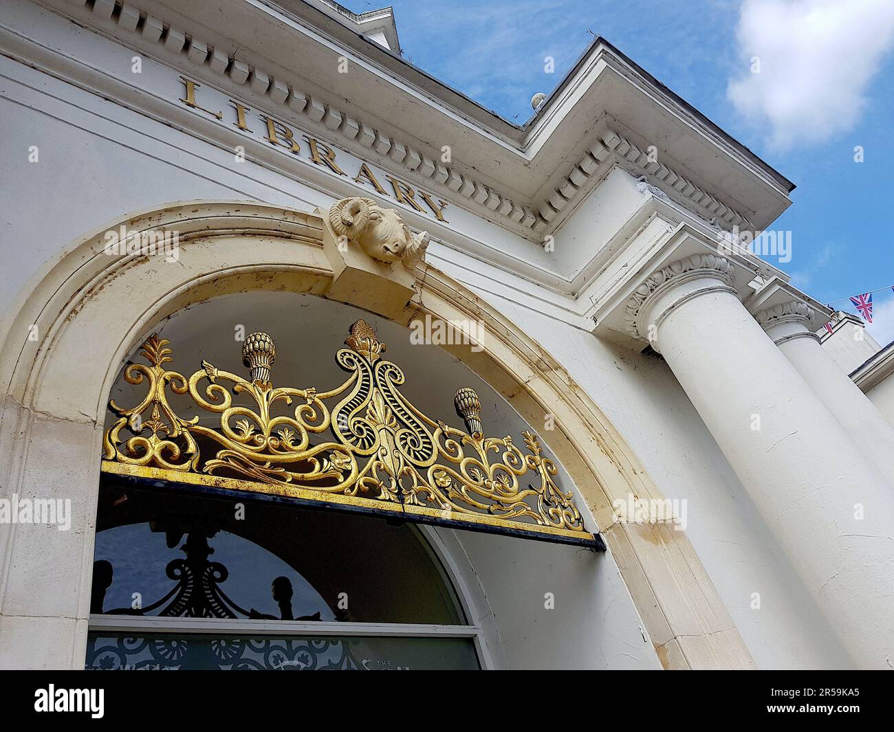 Detail from a traditional historic library building in Saffron Walden, UK. Stock Photo